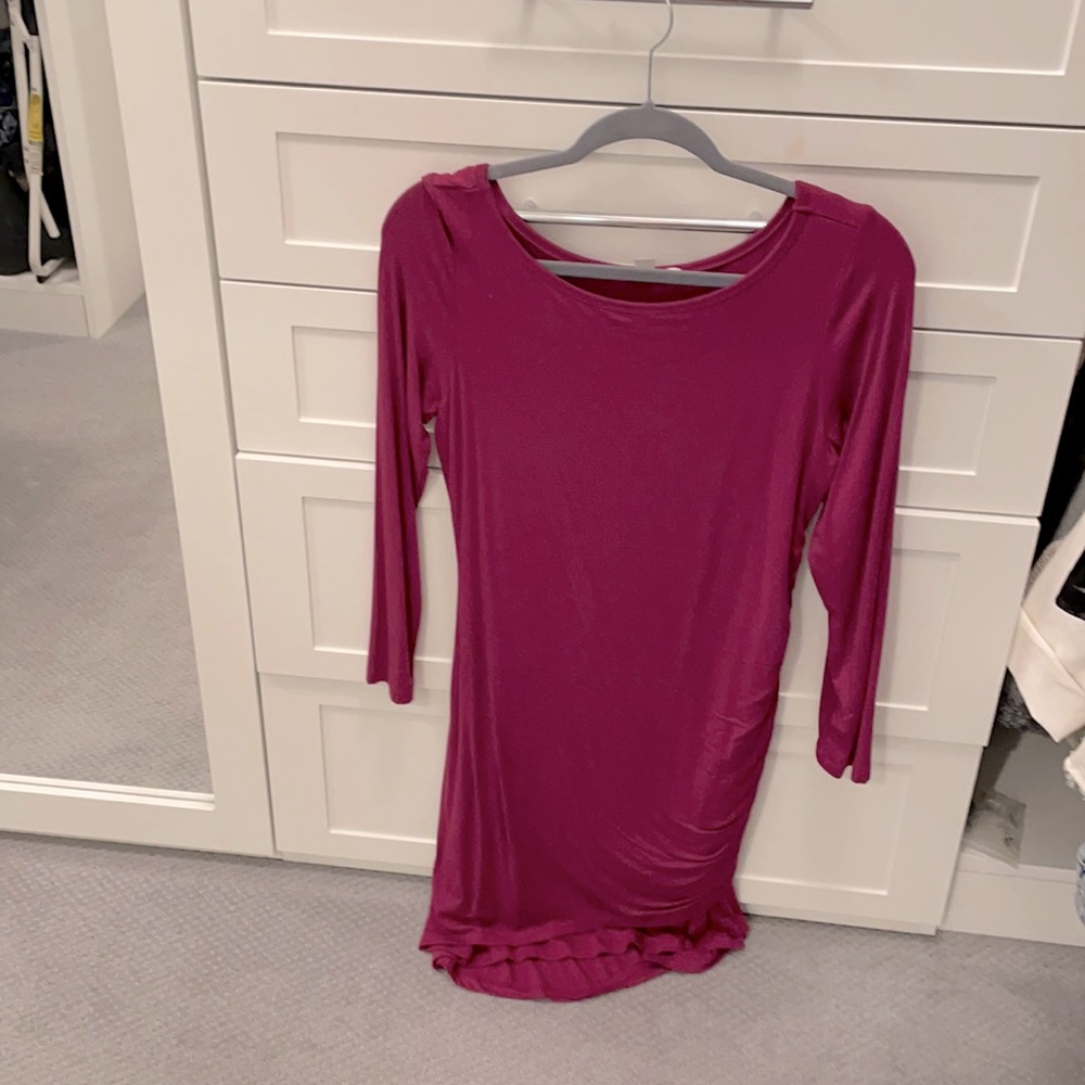 Jersey Dress, Rouching detail on sides. Plum.